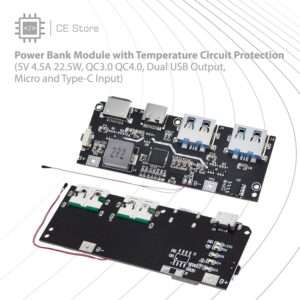 Power Bank Module with Temperature Circuit Protection (5V 4.5A 22.5W, QC3.0 QC4.0, Dual USB Output, Micro and Type-C Input)