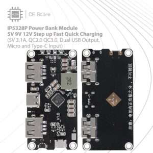 IP5328P Power Bank Module with 5V 9V 12V Step up Fast Quick Charging (5V 3.1A, QC2.0 QC3.0, Dual USB Output, Micro and Type-C Input)