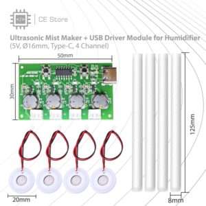 Ultrasonic Mist Maker + USB Driver Module for Humidifier (5V, Ø16mm, Type-C, 4 Channel)