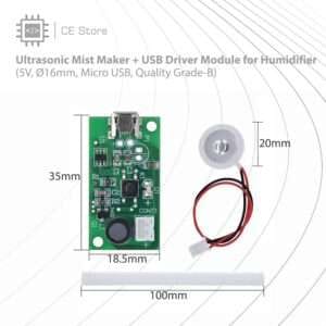 Ultrasonic Mist Maker + USB Driver Module for Humidifier (5V, Ø16mm, Micro USB, Quality Grade-B)