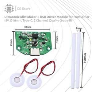 Ultrasonic Mist Maker + USB Driver Module for Humidifier (5V, Ø16mm, Type-C, 2 Channel, Quality Grade-B)
