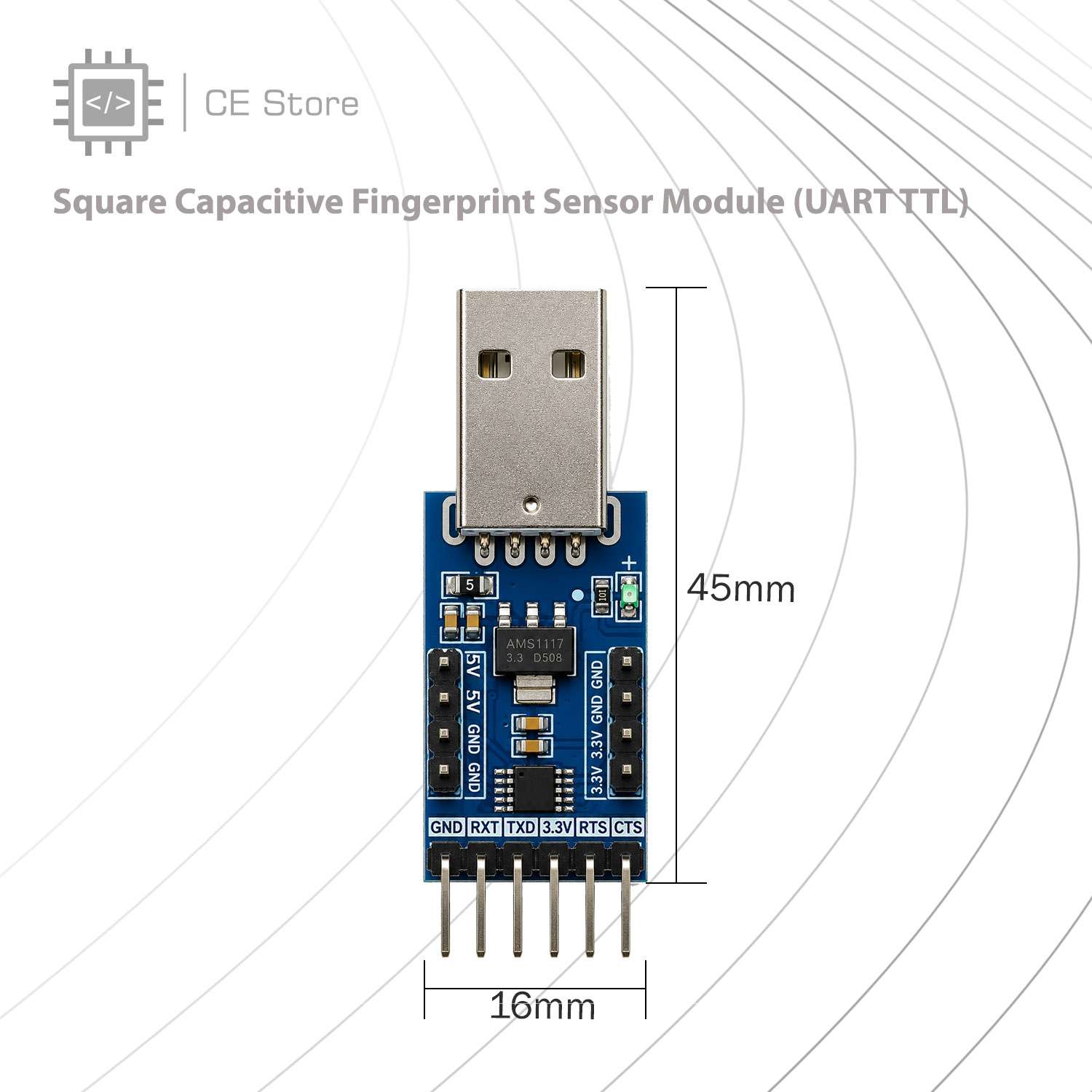Square Capacitive Fingerprint Sensor Module (UART TTL) - Image 2